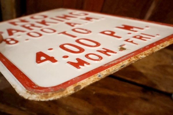 画像5: dp-260204-08 NO PARKING 8 A.M. TO 4 P.M. STEEL EMBOSSED STREET ROAD SIGN