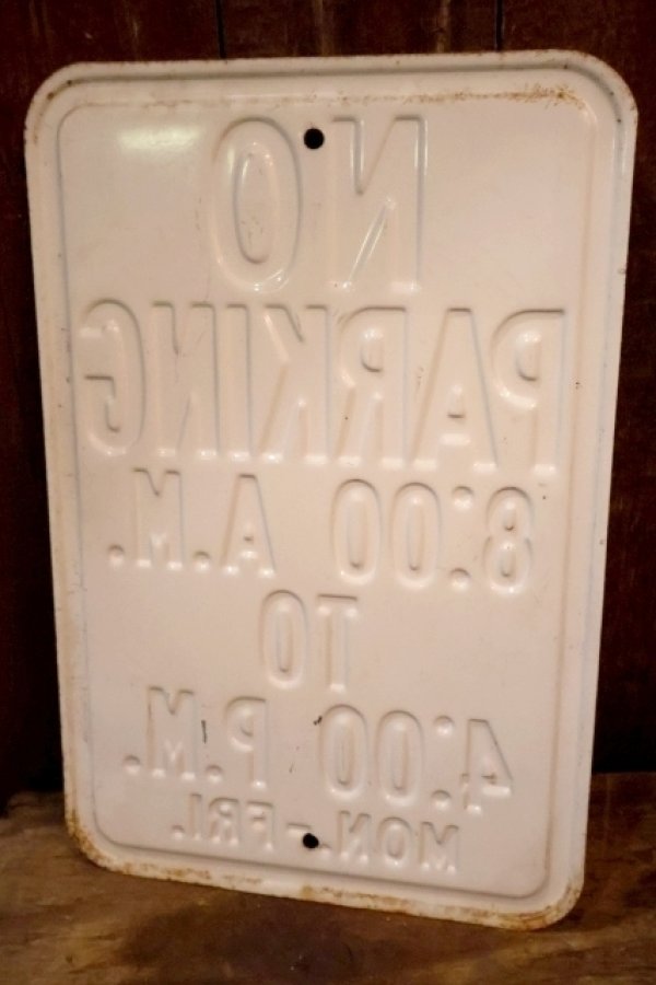 画像5: dp-260204-08 NO PARKING 8 A.M. TO 4 P.M. STEEL EMBOSSED STREET ROAD SIGN