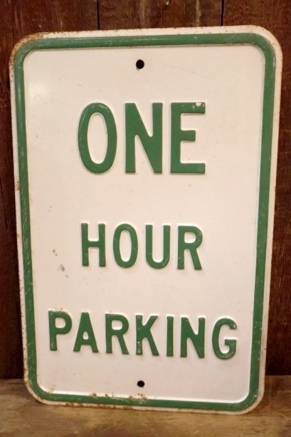 画像1: dp-260204-08 ONE HOUR PARKING STEEL EMBOSSED STREET ROAD SIGN