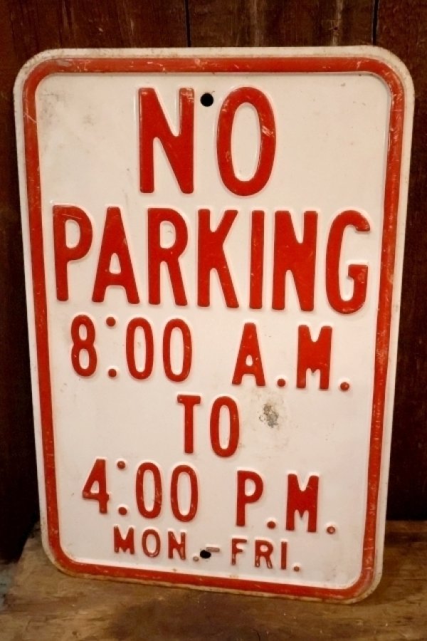 画像1: dp-260204-08 NO PARKING 8 A.M. TO 4 P.M. STEEL EMBOSSED STREET ROAD SIGN