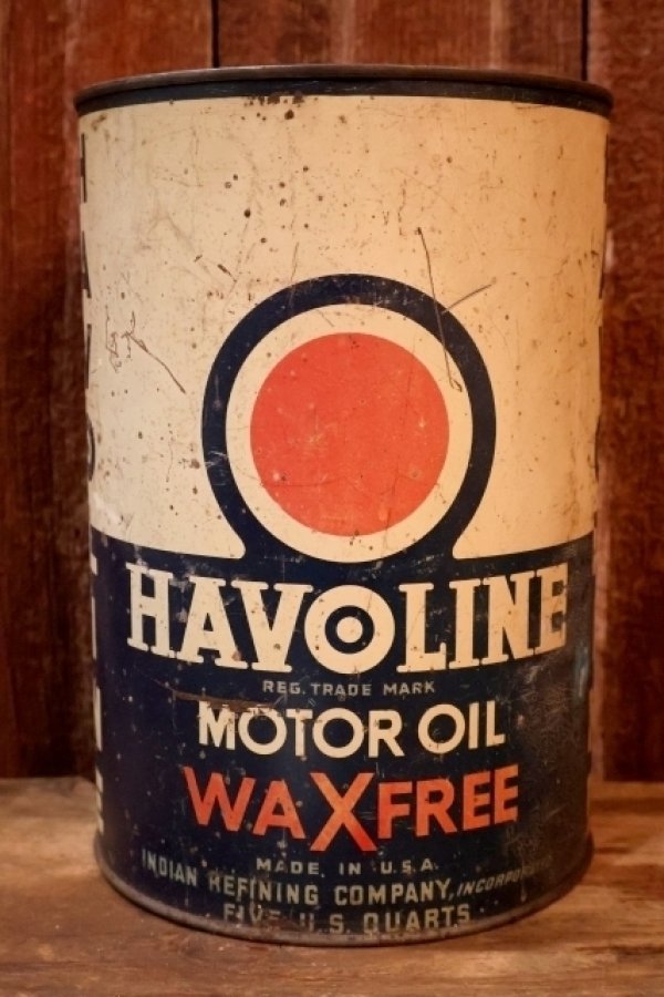 画像1: dp-260204-68 INDIAN REFINING COMPANY HAVOLINE MOTOR OIL "WAXFREE" 1940's FIVE U.S. QUARTS CAN