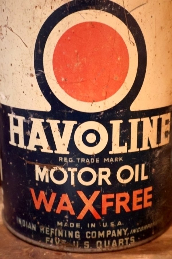画像2: dp-260204-68 INDIAN REFINING COMPANY HAVOLINE MOTOR OIL "WAXFREE" 1940's FIVE U.S. QUARTS CAN