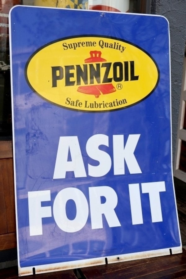 画像1: dp-260401-11 PENNZOIL 1990's W-sided Metal Sign