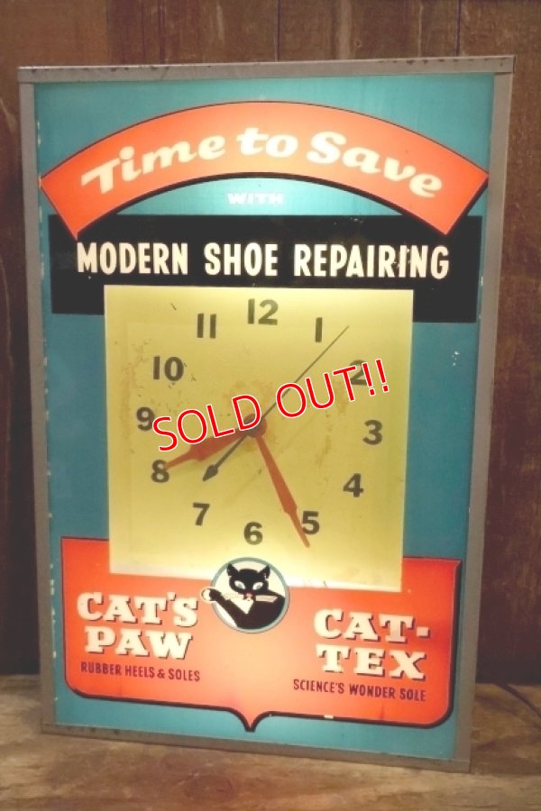 画像1: dp-260401-01 CAT'S PAW CAT-TEX / 1950's Advertising Lighted Clock