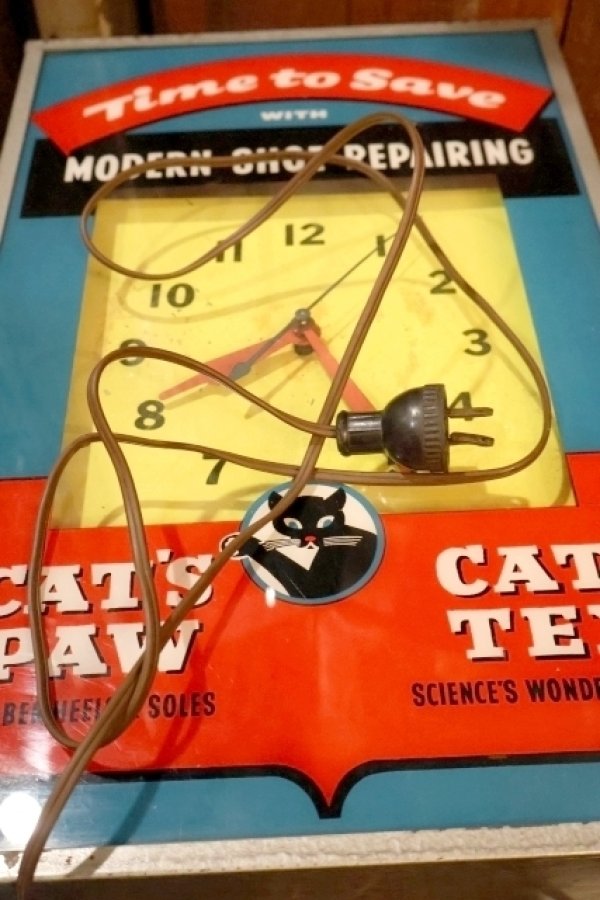画像27: dp-260401-01 CAT'S PAW CAT-TEX / 1950's Advertising Lighted Clock