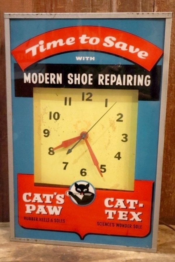 画像11: dp-260401-01 CAT'S PAW CAT-TEX / 1950's Advertising Lighted Clock