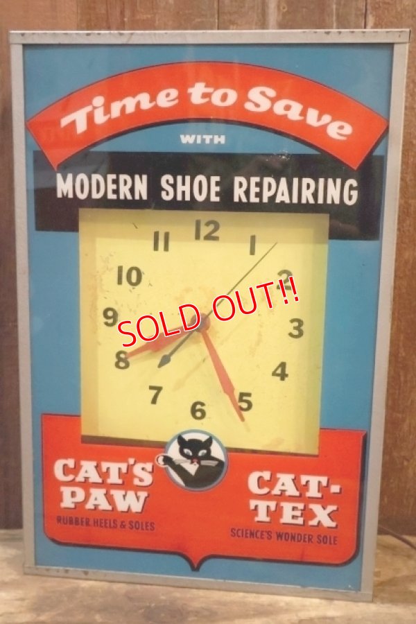 画像11: dp-260401-01 CAT'S PAW CAT-TEX / 1950's Advertising Lighted Clock