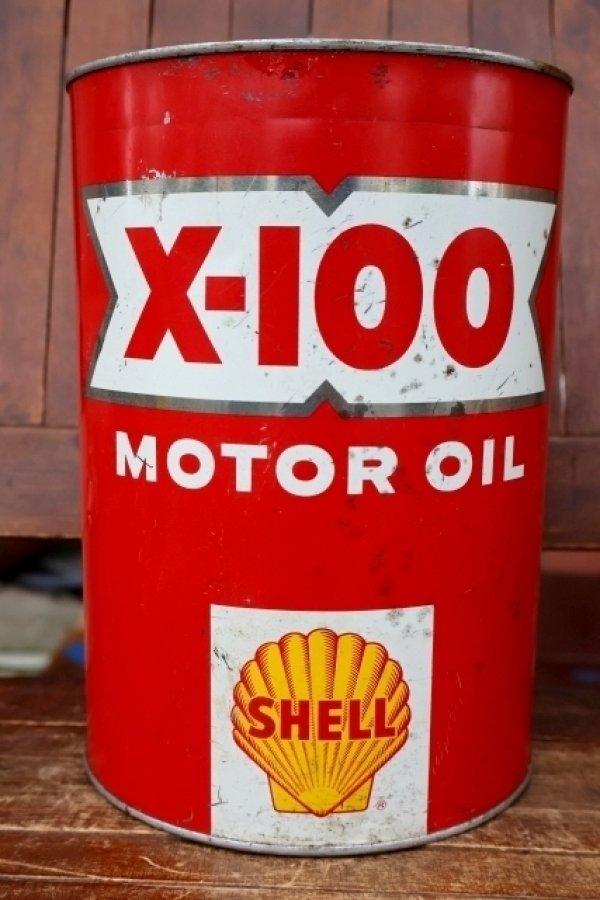 画像1: dp-260901-50 SHELL 1960's X-100 MOTOR OIL 5 U.S. QUARTS CAN