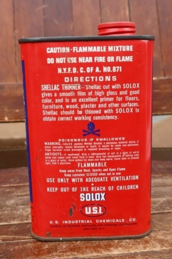 画像6: dp-260902-21  U.S. INDUSTRIAL CHEMICALS CO. / SOLOX DENATURED ALCOHOL ONE U.S. PINT CAN