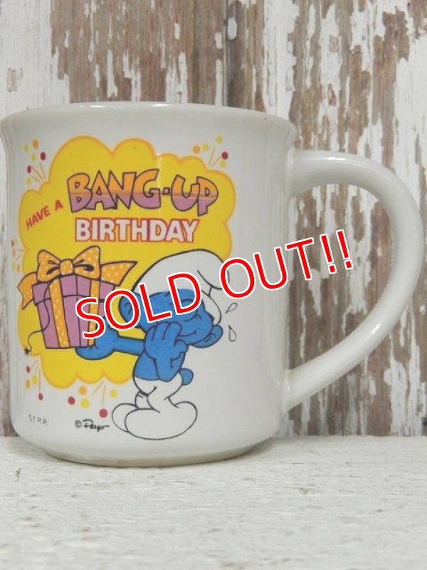 画像1: ct-140509-18 Smurf / 80's Ceramic Mug "Happy Birthday"