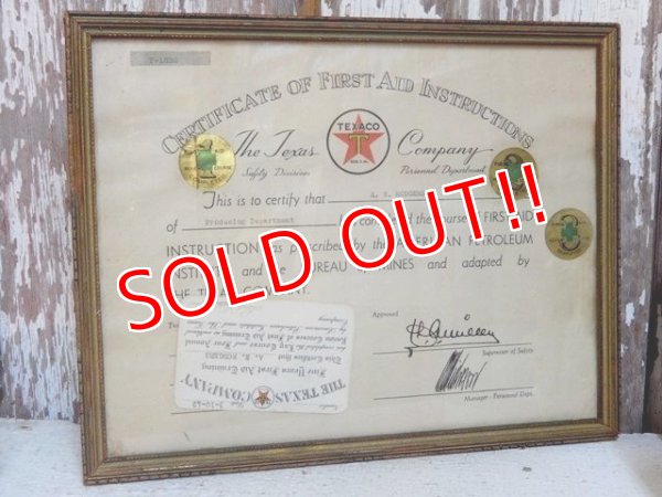 画像1: dp-150302-04 TEXACO / 40's Certificare of First Aid Instructions Frame