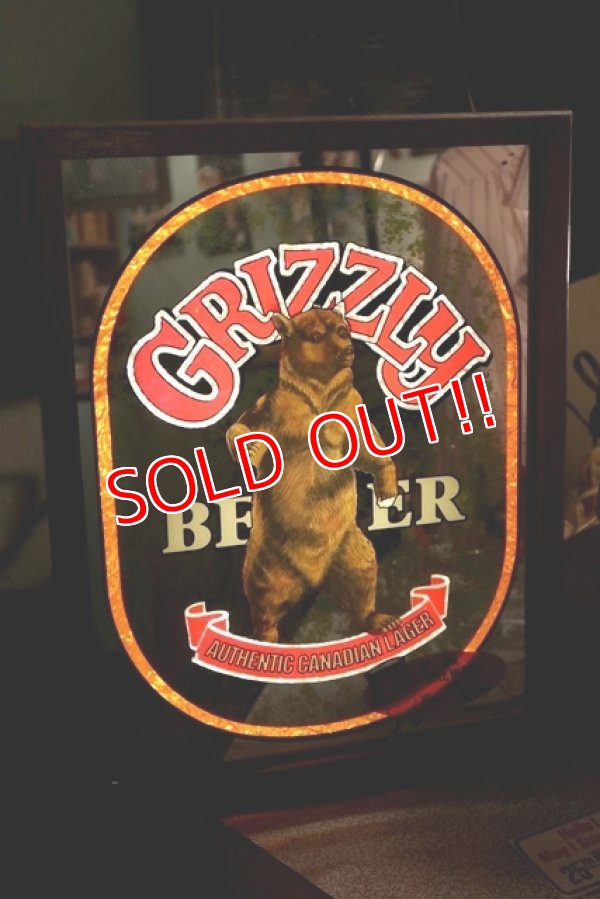 画像1: dp-181203-14 GRIZZLY BEER / 1970's Pub Mirror & Lighted Sign