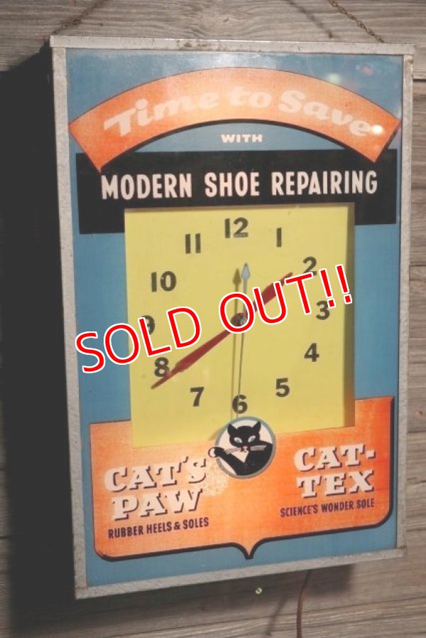 画像1: dp-190101-12 CAT'S PAW CAT-TEX / 1950's Advertising Lighted Clock