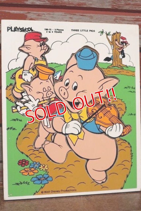 画像1: ct-210101-09 Three Little Pigs / Playskool 1970's Wood Frame Tray Puzzle