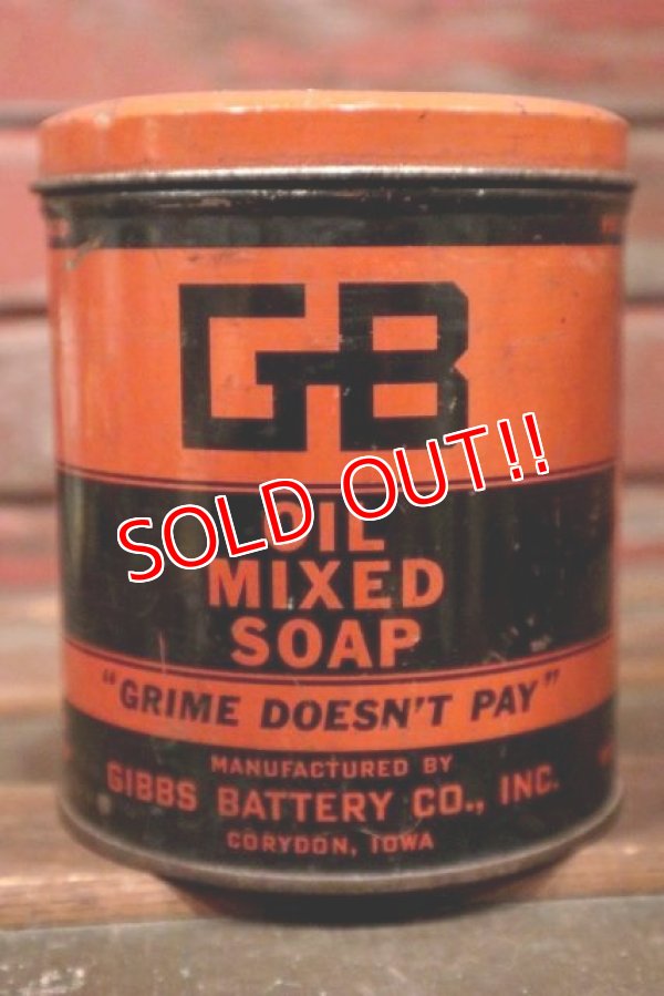 画像1: dp-210301-45 GIBBS BATTERY CO.,INC GB OIL MIXED SOAP / Vintage Tin Can