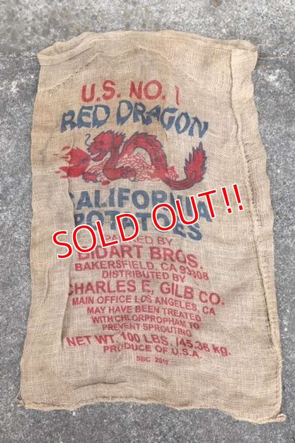 画像1: dp-200301-19 RED DRAGON CALIFRONIA POTATOES / Vintage Burlap Potato Bag D