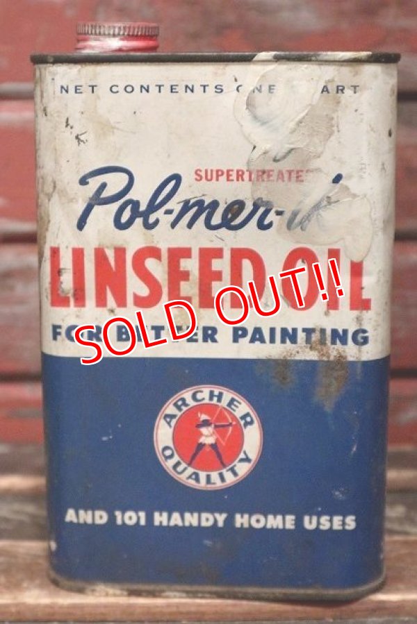 画像1: dp-220401-240 ARCHER BRAND / Vintage LINSEED OIL Can