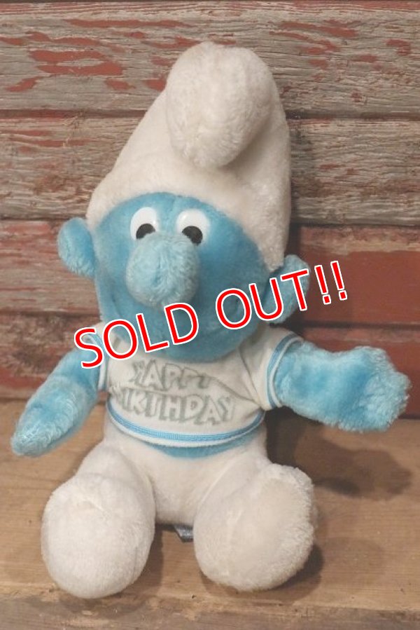 画像1: ct-220719-61 Smurf / 1980's Plush Doll "HAPPY BIRTHDAY"