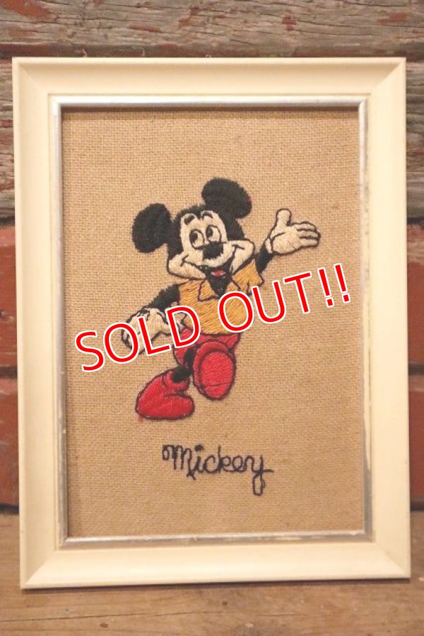 画像1: ct-230301-96 Mickey Mouse / 1960's Embroidered Framed Picture