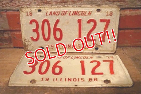 画像1: dp-230601-21 License Plate 1968 ILLINOIS "306 127" Set