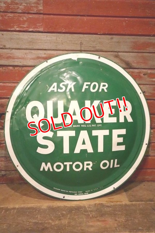 画像1: dp-230724-04 QUAKER STATE MOTOR OIL / 1940's Convex Metal Sign