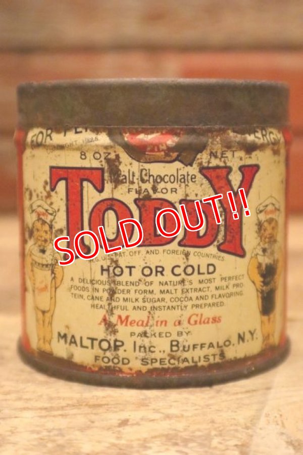 画像1: dp-240418-08 TODDY / Chocolate Flavor Drink Powder 1930's Tin Can
