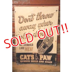 画像: dp-240911-54 CAT'S PAW RUBBER HEELS AND SOLES / 1940's Advertising Metal Sign