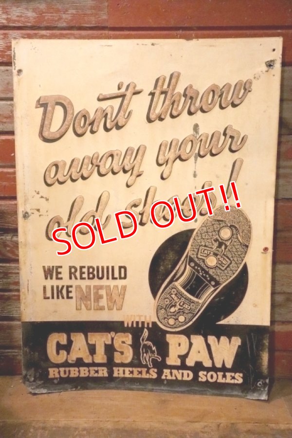 画像1: dp-240911-54 CAT'S PAW RUBBER HEELS AND SOLES / 1940's Advertising Metal Sign