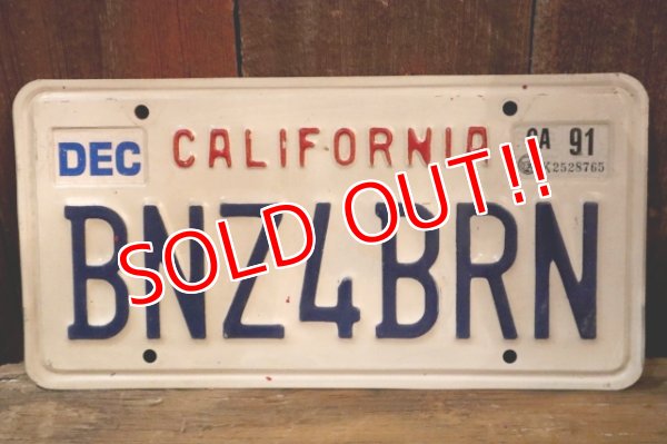 画像1: dp-241106-32 License Plate 1990's CALIFORNIA "BZN4BRN"