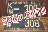 画像: dp-250205-21 License Plate 1951 KANSAS "KW-308" Set