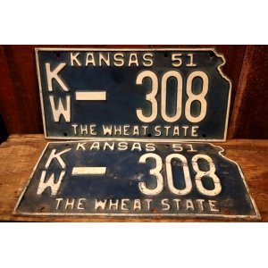 画像: dp-250205-21 License Plate 1951 KANSAS "KW-308" Set