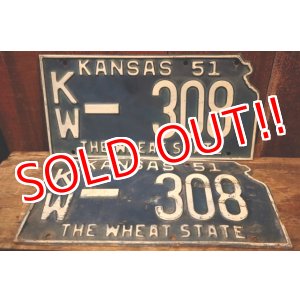 画像: dp-250205-21 License Plate 1951 KANSAS "KW-308" Set