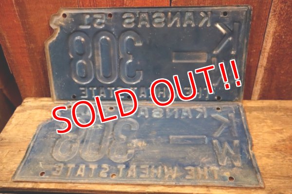 画像8: dp-250205-21 License Plate 1951 KANSAS "KW-308" Set