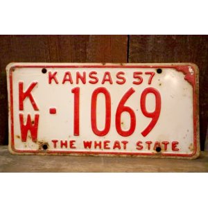 画像: dp-250205-21 License Plate 1957 KANSAS "KW-1069"