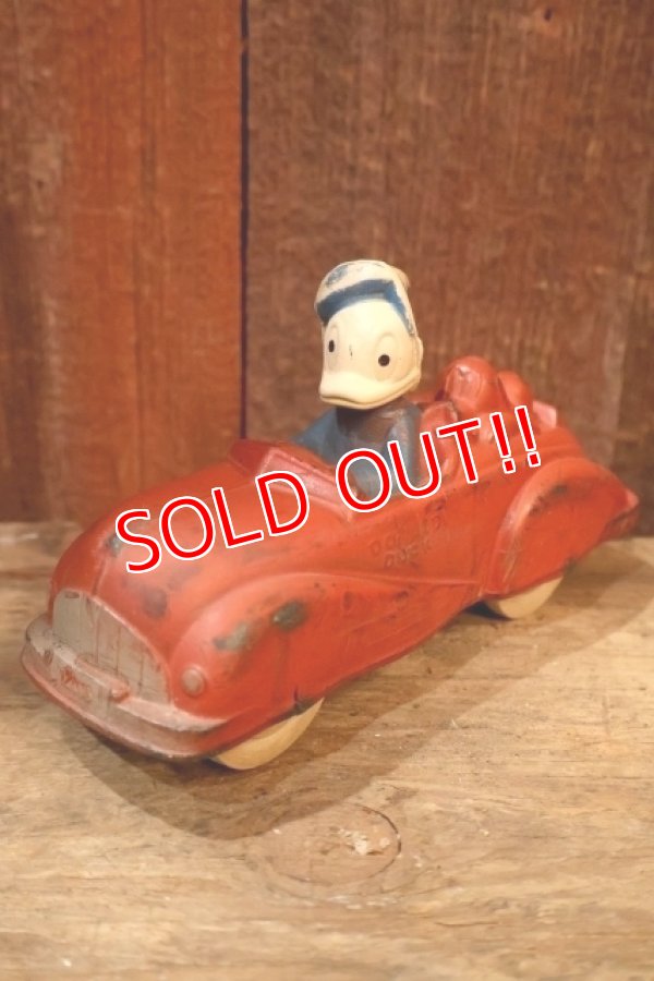 画像1: ct-250618-07 Donald Duck & Pluto / SUN RUBBER 1930's-1940's Car Toy