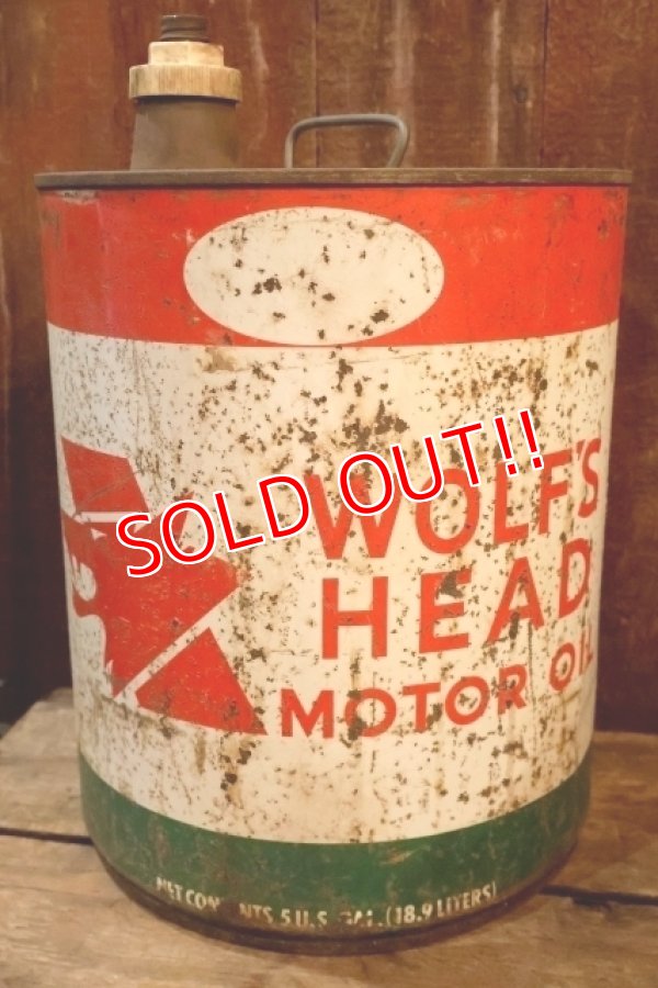 画像1: dp-250618-72 WOLF'S HEAD 1970's 5 U.S. GALLONS MOTOR OIL CAN