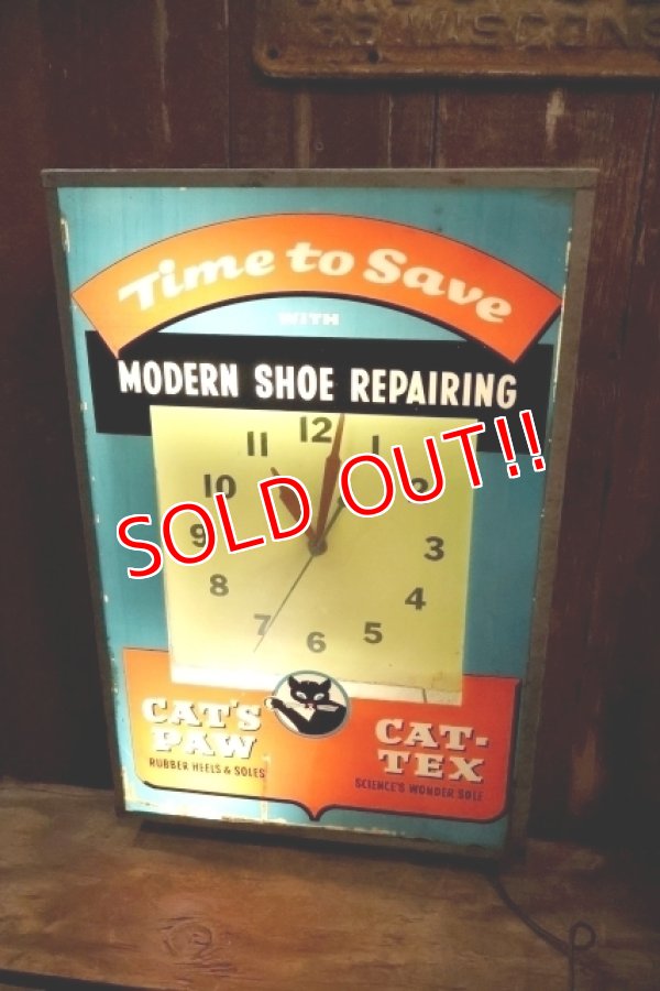 画像1: dp-251201-01 CAT'S PAW CAT-TEX / 1950's Advertising Lighted Clock