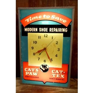 画像: dp-260401-01 CAT'S PAW CAT-TEX / 1950's Advertising Lighted Clock