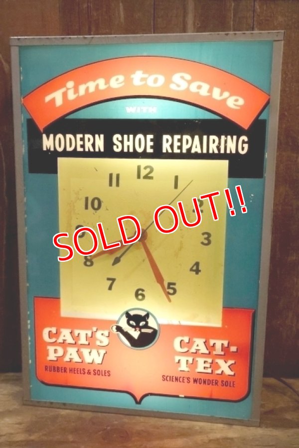 画像1: dp-260401-01 CAT'S PAW CAT-TEX / 1950's Advertising Lighted Clock
