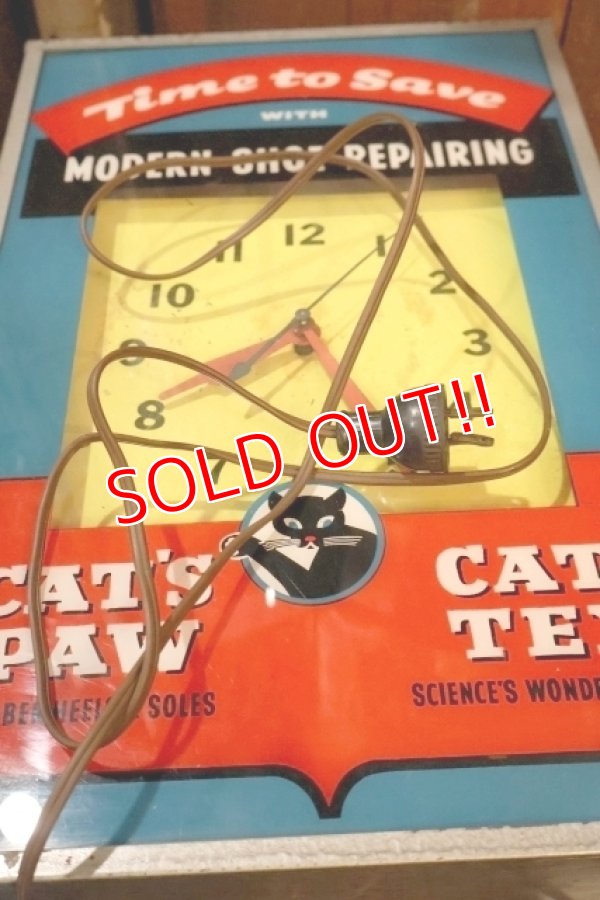 画像27: dp-260401-01 CAT'S PAW CAT-TEX / 1950's Advertising Lighted Clock