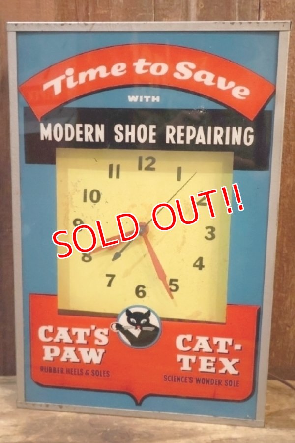 画像11: dp-260401-01 CAT'S PAW CAT-TEX / 1950's Advertising Lighted Clock