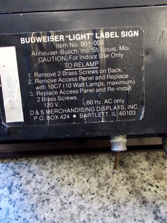 画像: dp-121008-05 Budweiser / 1982 Light sign