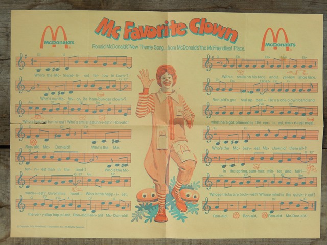 画像: ct-140701-11 McDonald's / 1974 Mc Favorite Clown Music Score