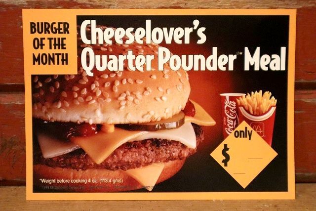 画像1: dp-230901-45 McDonald's / 1993 Menu Card "Cheeselover's Quarter Pounder Meal"