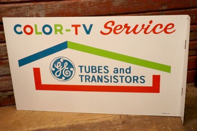 画像1: dp-240101-40 GENERAL ELECTRIC / 1960's-1970's COLOR TV-Service W-side Metal Sign