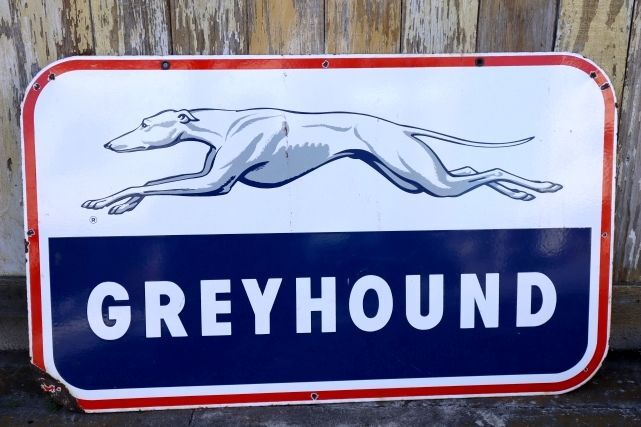 画像1: dp-240301-03 GREYHOUND / 1950's W-sided Porcelain Sign