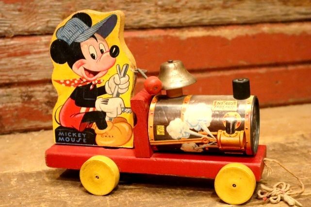 画像1: ct-240301-30 Mickey Mouse / Fisher-Price Toys 1940's-1950's Choo Choo Train Pull Toy #485