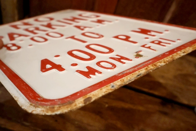 画像5: dp-260204-08 NO PARKING 8 A.M. TO 4 P.M. STEEL EMBOSSED STREET ROAD SIGN