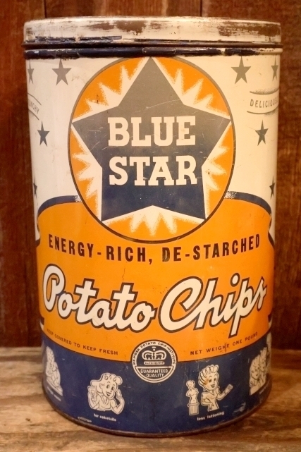 画像1: dp-261014-03 BLUE STAR Potato Chips 1960's ONE POUND CAN